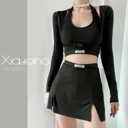 Swimsuit 2023 New Korean Sexy Solid High Waist Swimwear Two Piece Swimsuit Female Long Sleeve Monokini Bathing Suit Swim Wear