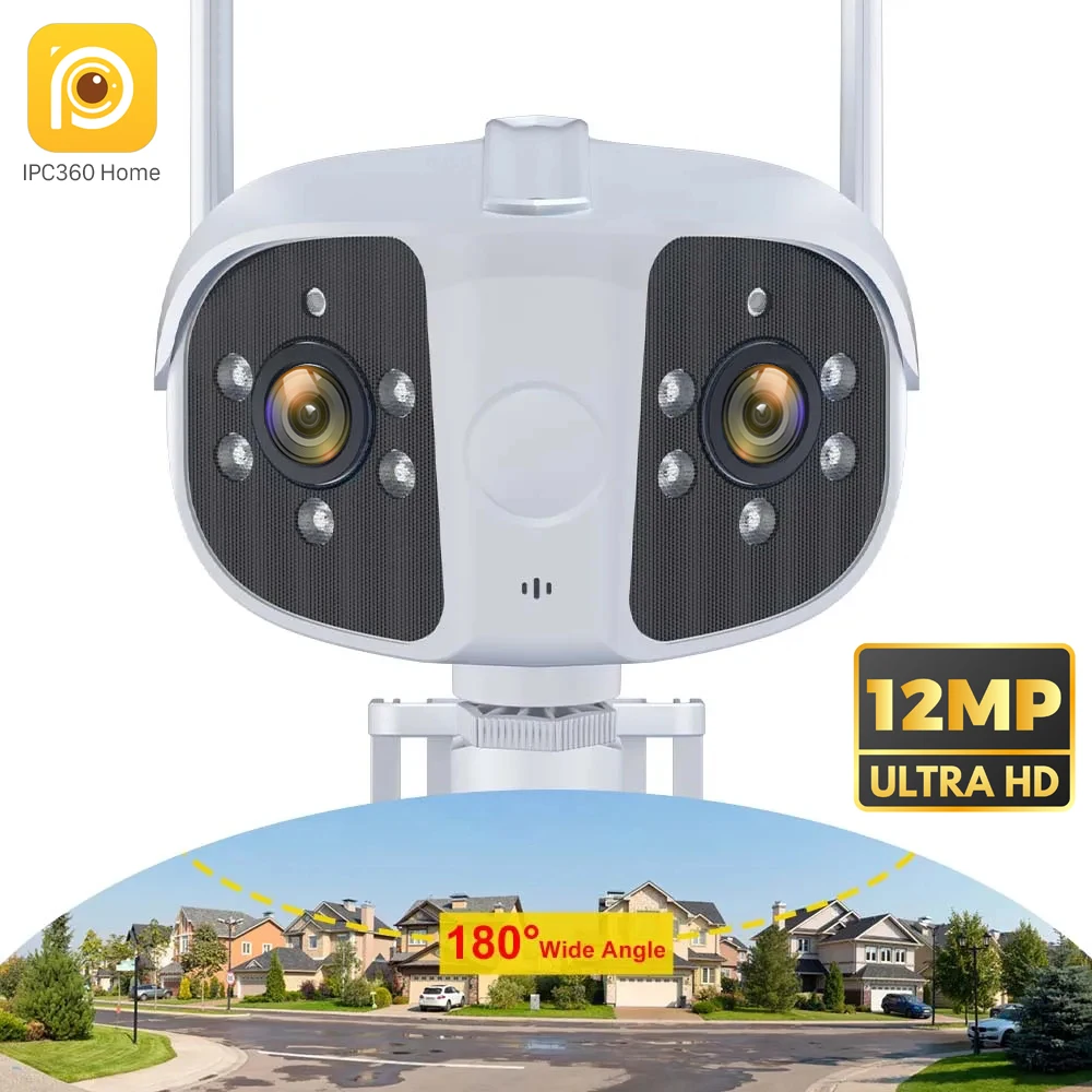 12MP 6K WiFi Security Camera Outdoor Fixed 180° Wide Angle Panorama Cam Video Waterproof Surveillance CCTV 6MP Dual Lens Cameras