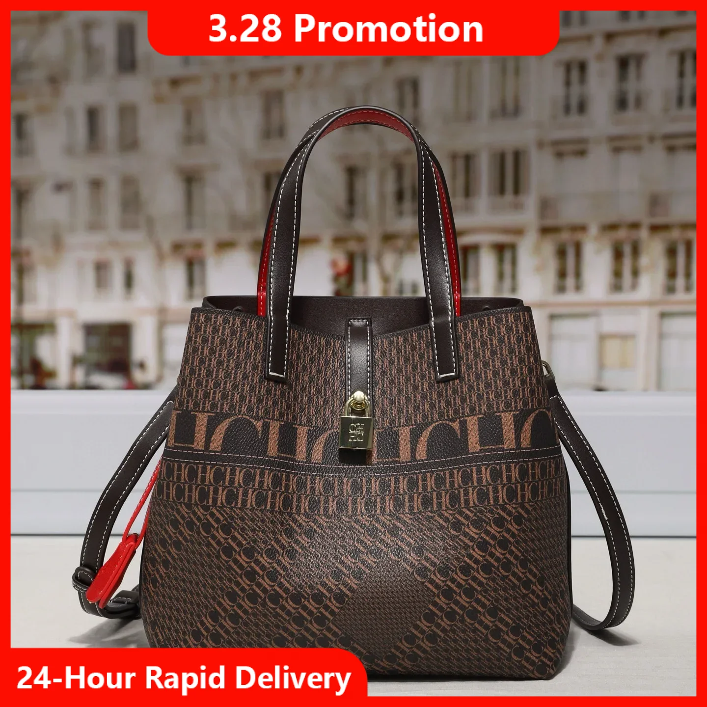 

CH Luxury Brand Tote Bag Fashion Italian Creative Letter Print with Lock Design 2026 New Beautiful Trend Tote Bag