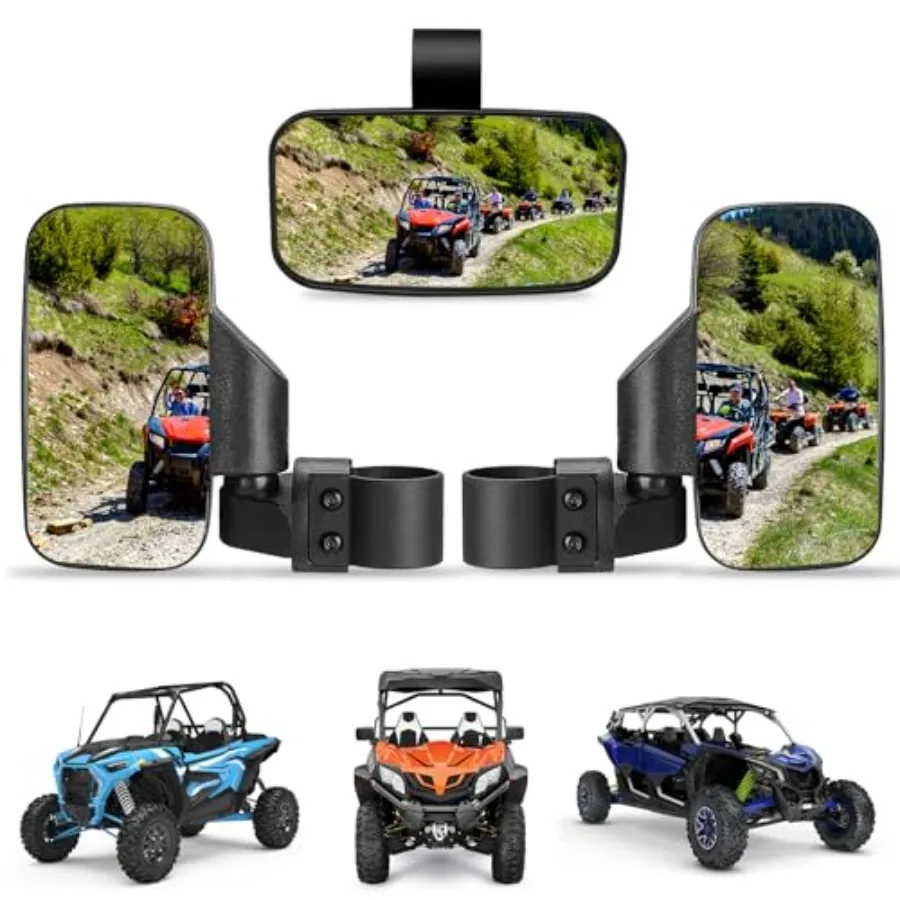 

UTV Side Mirrors And Center Mirror with 1.6" to 2" Roll Bar Cage Adjustable Rear View Side Mirrors Compatible with Polaris RZR