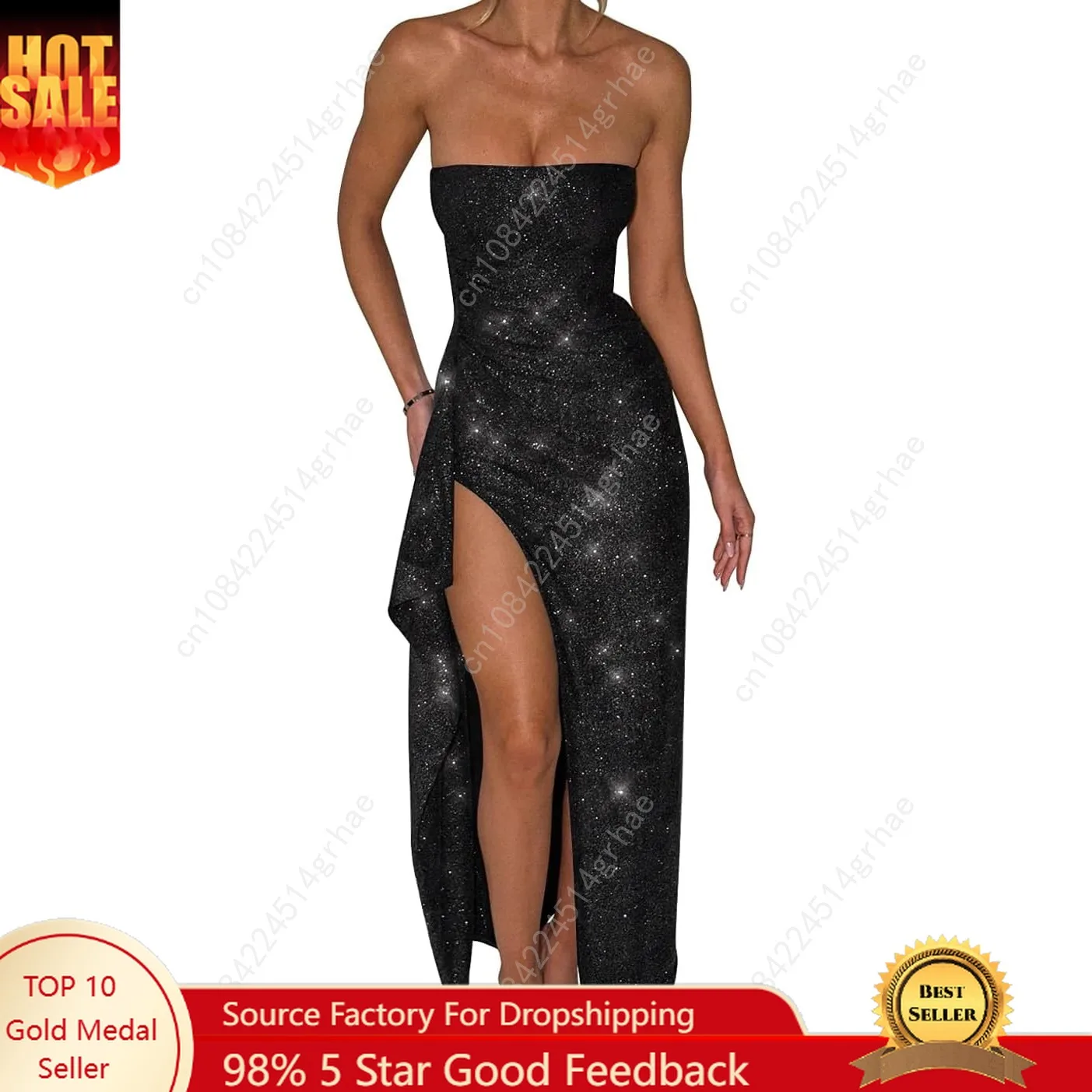 

Women's Sexy Tube Bodycon Ruched Strapless High Split Party Maxi Dresses