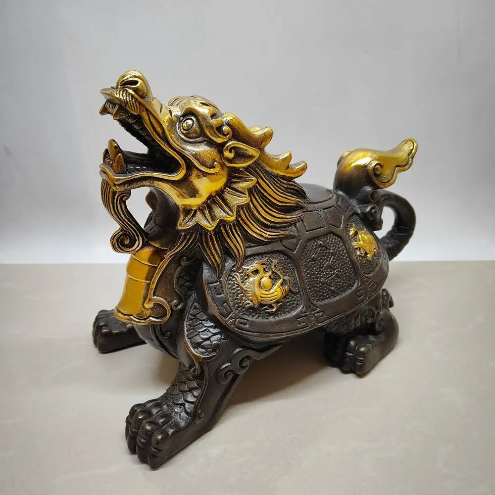 Collectible Chinese Copper Bronze Gilding dragon turtle Ornament Statue 125313