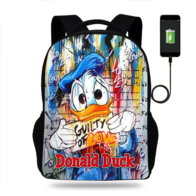 

Fashion Disney Donald Duck Backpack Boys Girls School Bag Teenager Book Bags Men Women Rucksack USB Travel Knapsack Mochila