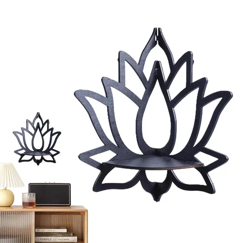 Floating Wall Corner Shelf Crystal Display Wooden Floating Wall Shelves Corner Organizer In Lotus Shape Retro Wall Decoration