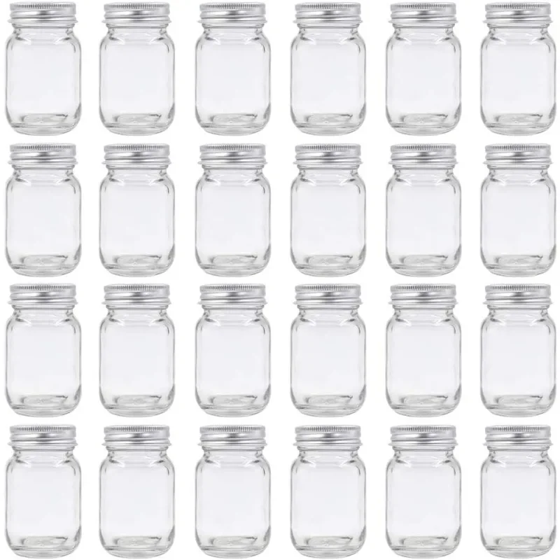 2oz Mason Jar with Silver Lid for Honey Jam Spice Pack of 24 Sets