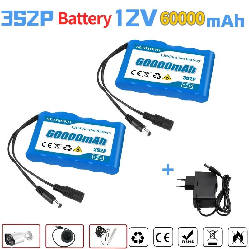 

Original new portable 12V battery60000mAh rechargeable lithium-ion18650 battery packDC 12.6V chargerCCTV audio amplifier