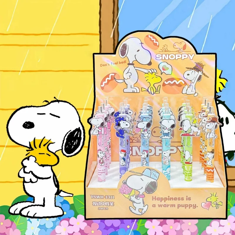 

12/24pcs Kawaii Snoopy Press Gel Pen Cute 0.5mm Black Ink Neutral Pens Promotional Gift Office School Supplies