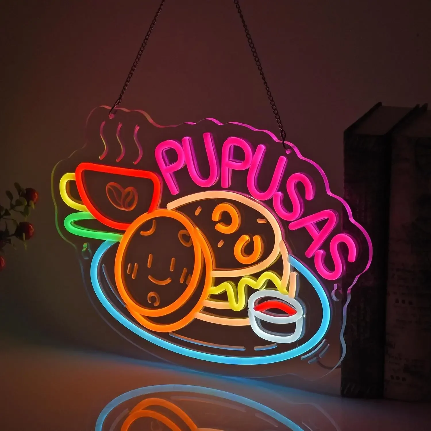 Pupusas Neon Sign LED Wall Art USB Powered  Salvadoran Food Glow Lamp Cafe Kitchen Restaurant Latin Diner Hanging Decor Light