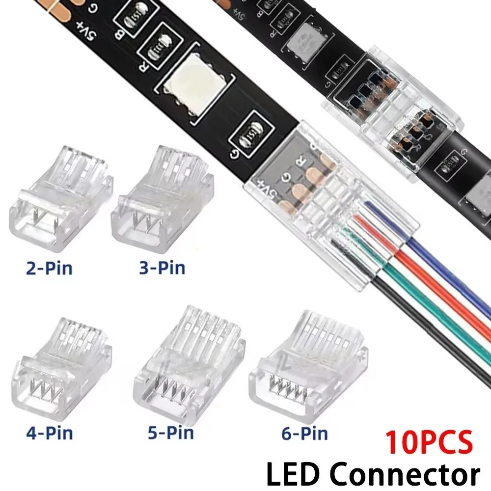 2Pin 3Pin 4Pin 5Pin LED Strip Connector Solderless Transparent LED To Strips 10MM Crystal Buckle for Light Strip Head