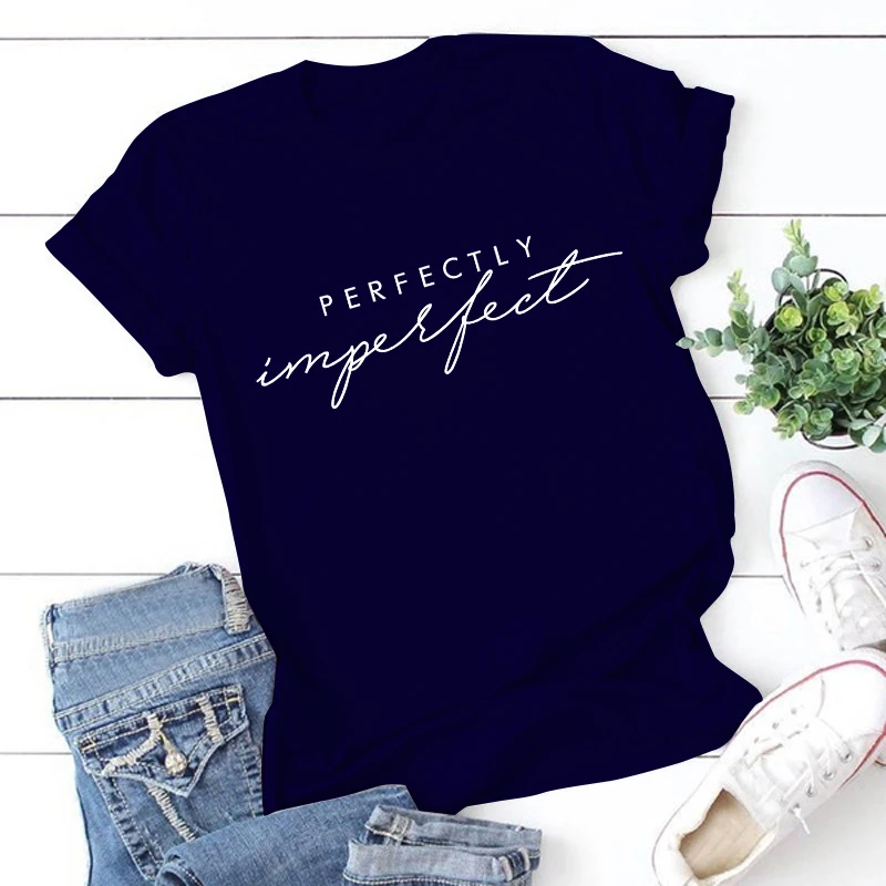 Men Women's Fashion Casual Perfectly Imperfect Letter Printed Funny Short Sleeves T Shirt Tops