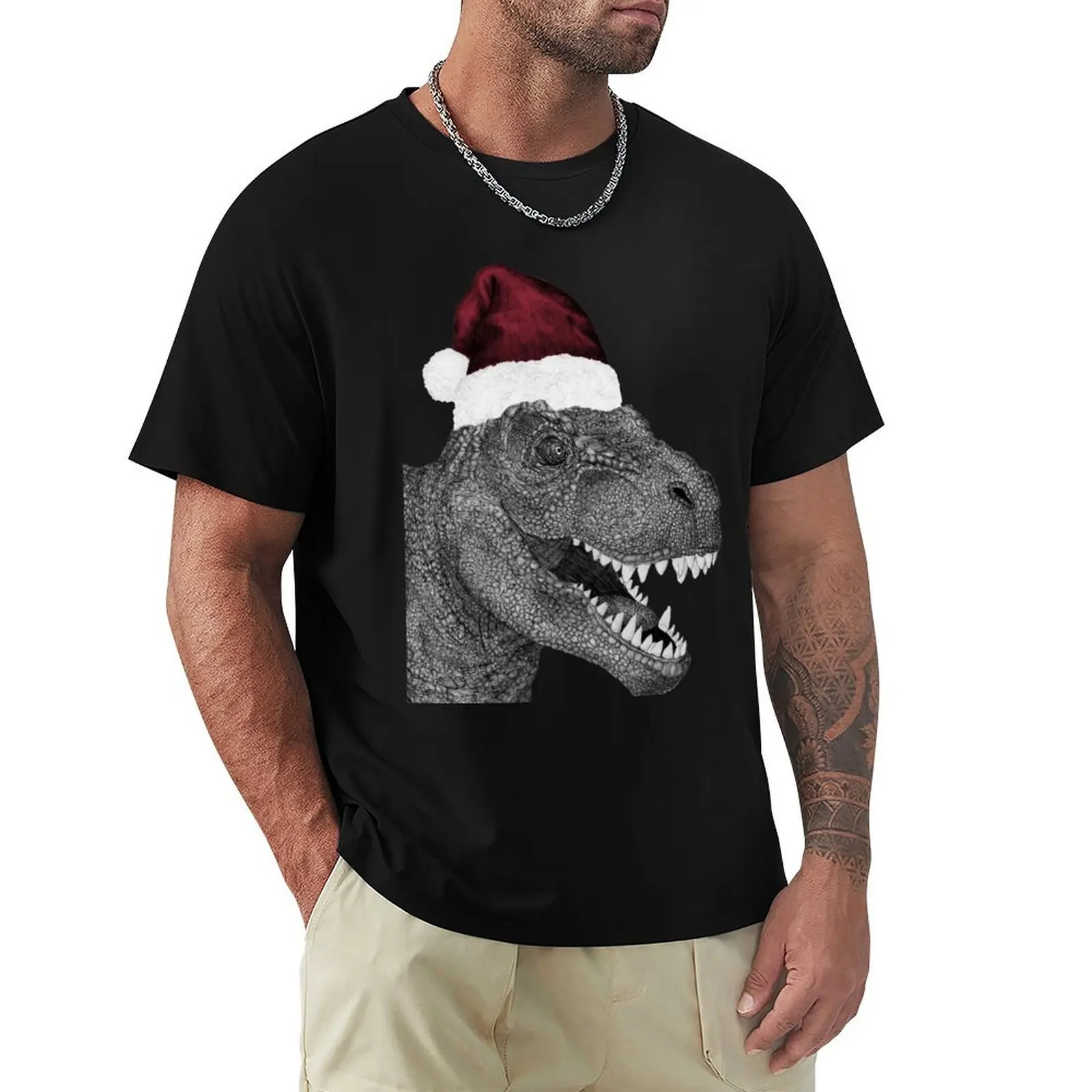 Santa-saurus Rex T-Shirt Festival Casual Short Sleeve