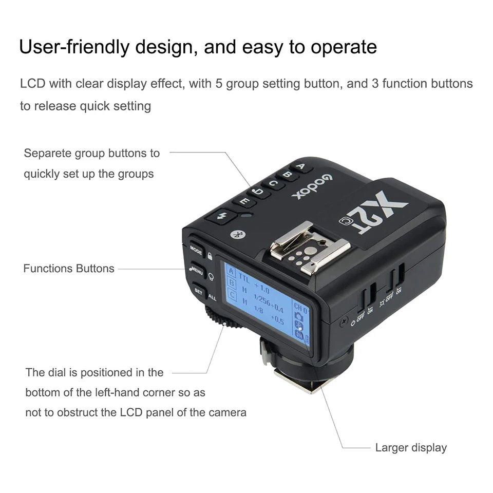 Godox X2 2.4 GHz TTL Wireless Flash Trigger for Outdoor Studio Flash with Built-in Bluetooth Large LCD Display for Smartphone