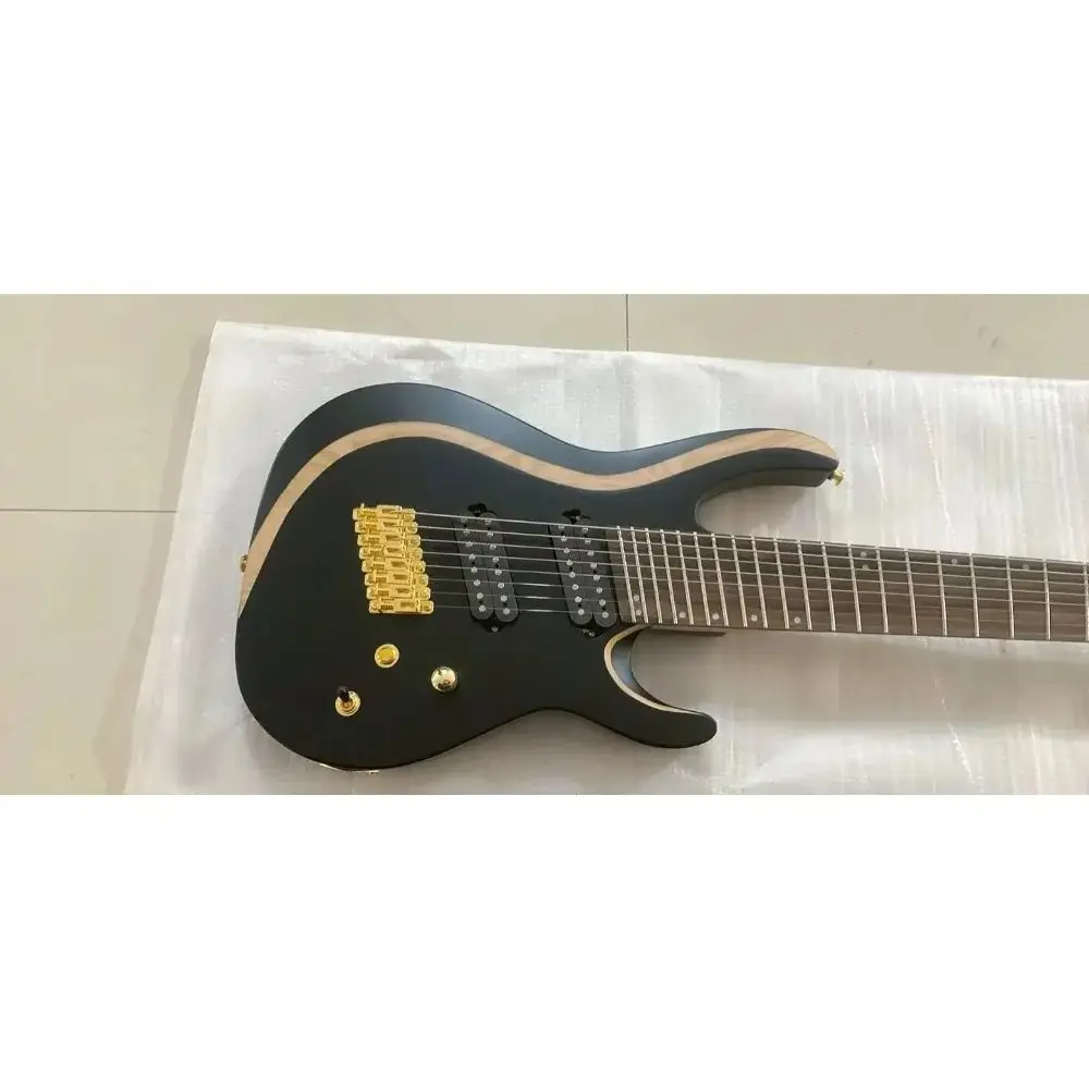 Customize 8 Strings Fanned Frets Black Body Gold Hardware 24 Frets