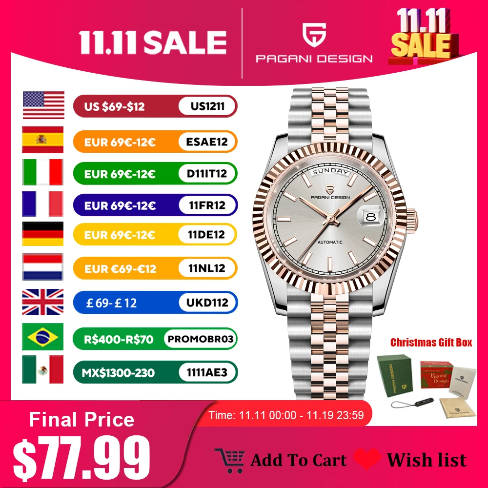 

2025 New PAGANI DESIGN DD36 Men's Watches Rose Gold Automatic Watch For Men Mechanical Wristwatches AR Sapphire Luminous Clock