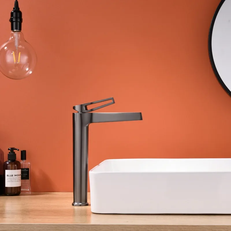 

Brushed Gray Bathroom Sink Faucet Hot And Cold Water Tap