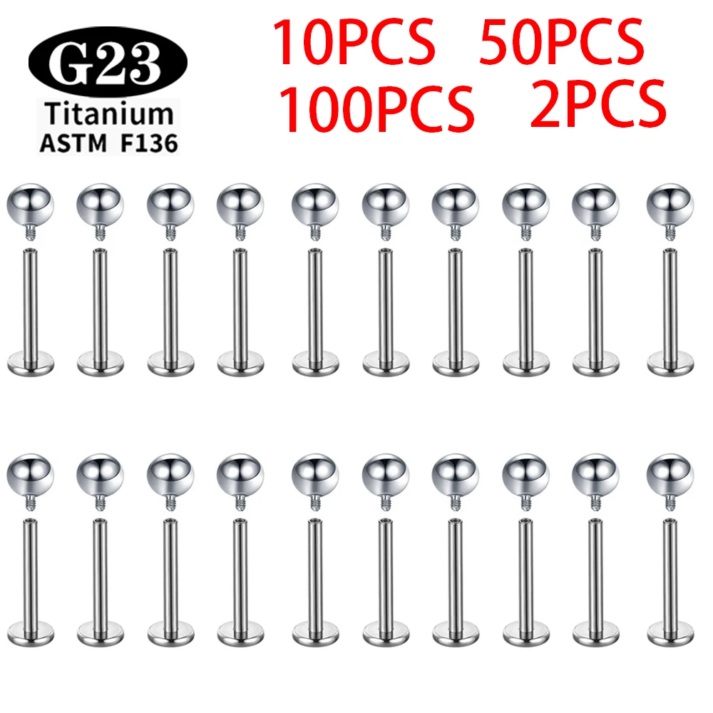 2/10/50/100PCS ASTM F136 G23 Titanium Labret Lip Stud Earrings Wholesale Piercing Body Jewelry Internally Threaded Ball Nose Nai
