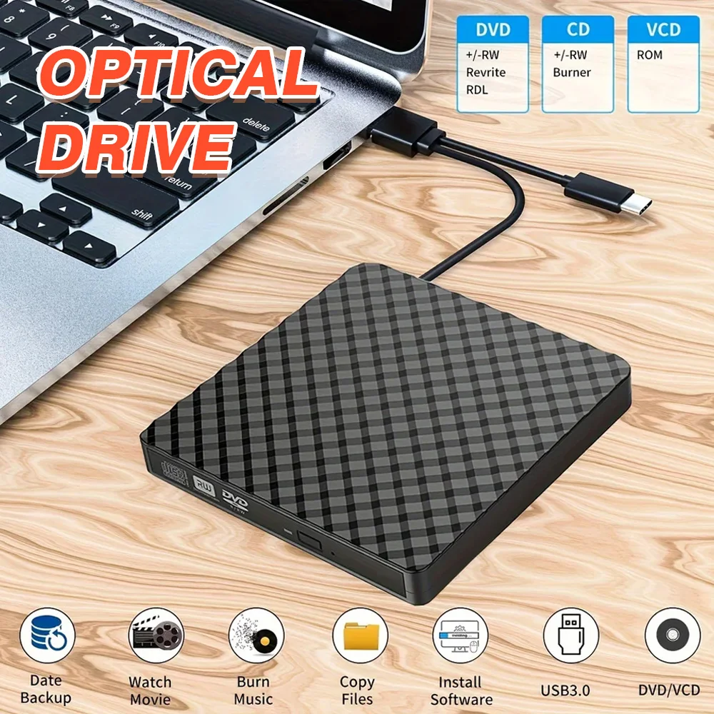 

USB 3.0 Type C 2 в 1, ультратонкая внешняя записывающая записывающая DVD-оптический привод, портативный CD-RW DVD-ROM для ноутбука