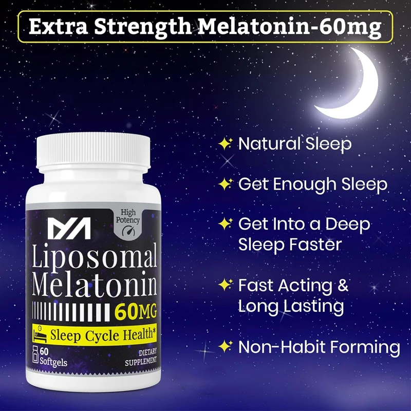 Melatonin 60mg - Faster sleep, longer duration, high dose, 60 capsules