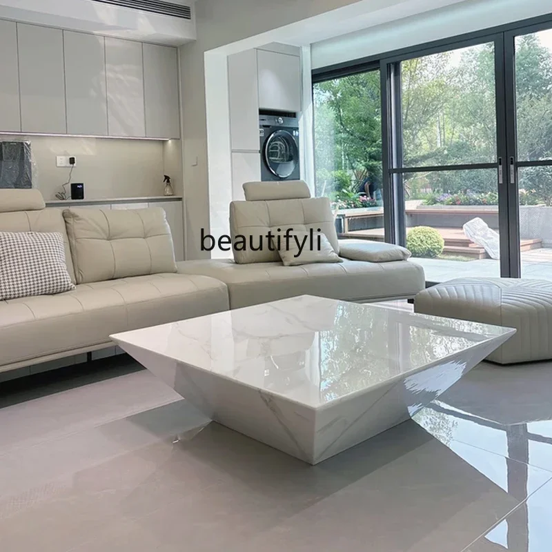 

Italian minimalist natural marble coffee table designer creative living room square table5236