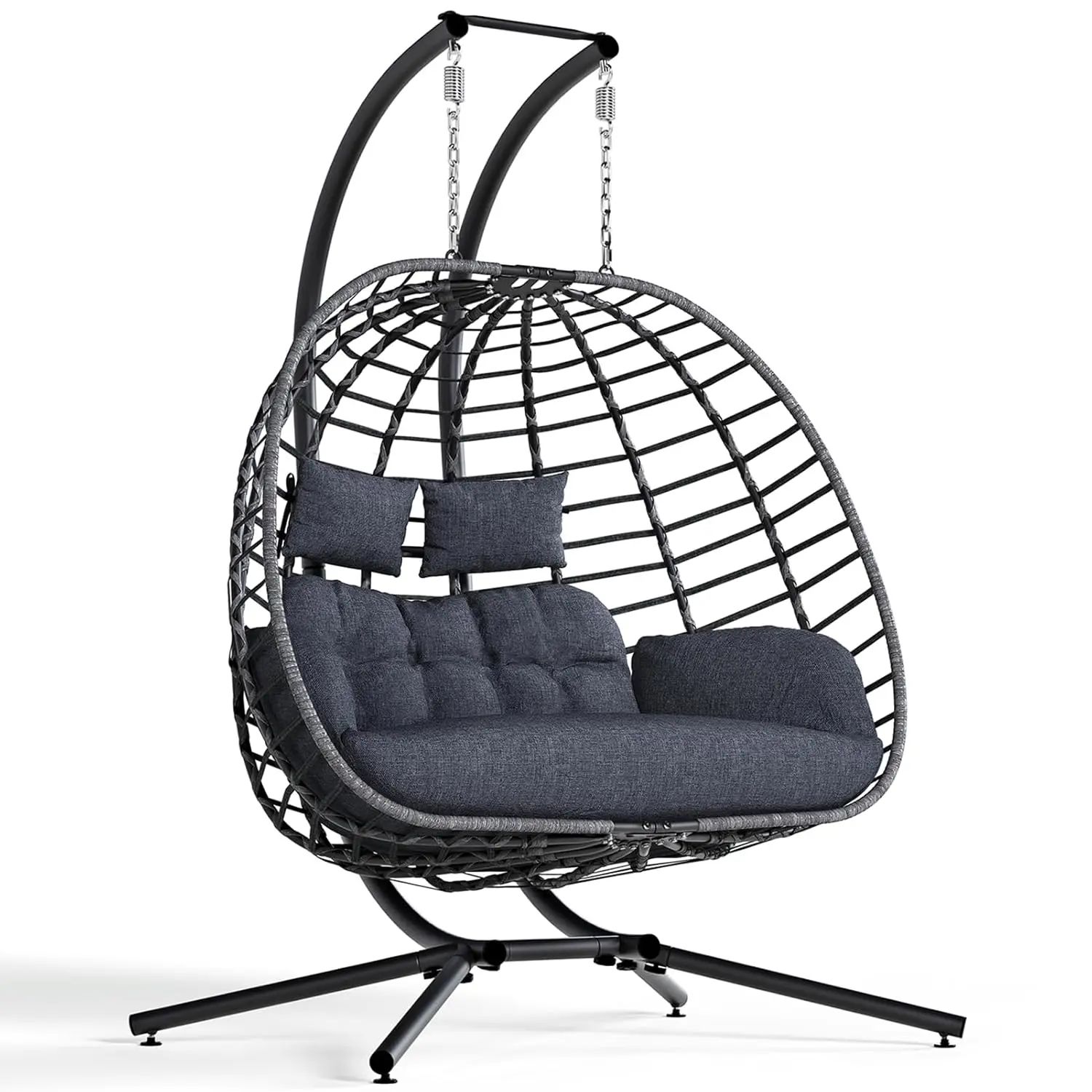 Double Egg Swing Chair with Stand, Outdoor Patio 2 Person Hanging Wicker Hammock Chairs with Cushion for Indoor, Customized