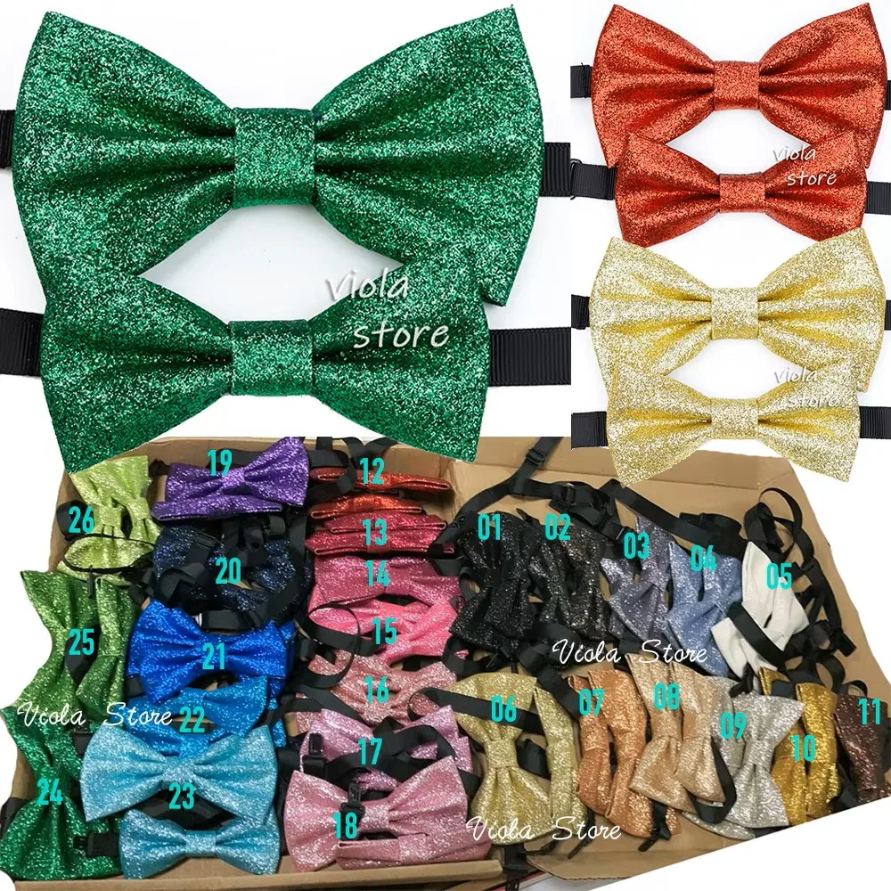 Top Glitter Weihnachten Solide Bowtie Set Eltern-Kind Shiny Gold Schmetterling Männer Kinder Host Party Show Hochzeit Cosplay Zubehör geschenk