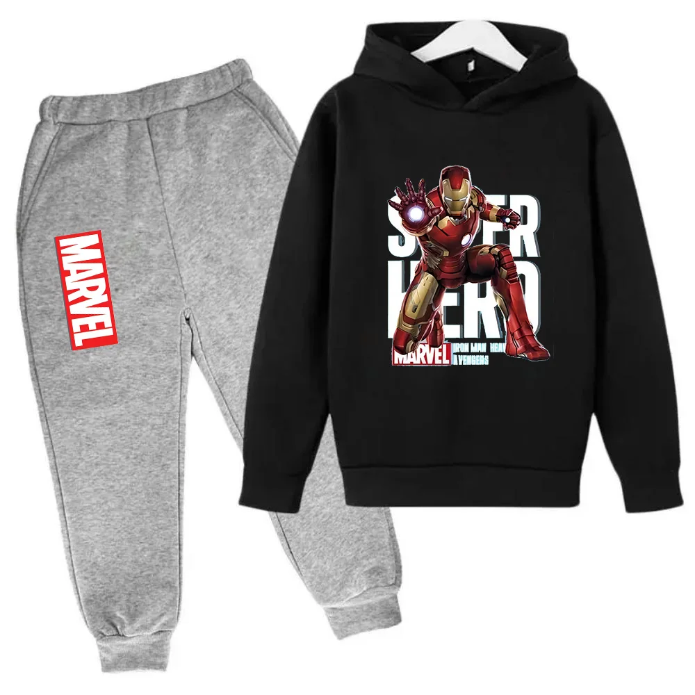 Marvel Iron Man Kids Hoodies 2pcs Set Boy Girl Spring Autumn Sweatshirt Clothes Superhero Tracksuits Children Hooded Pants Suit