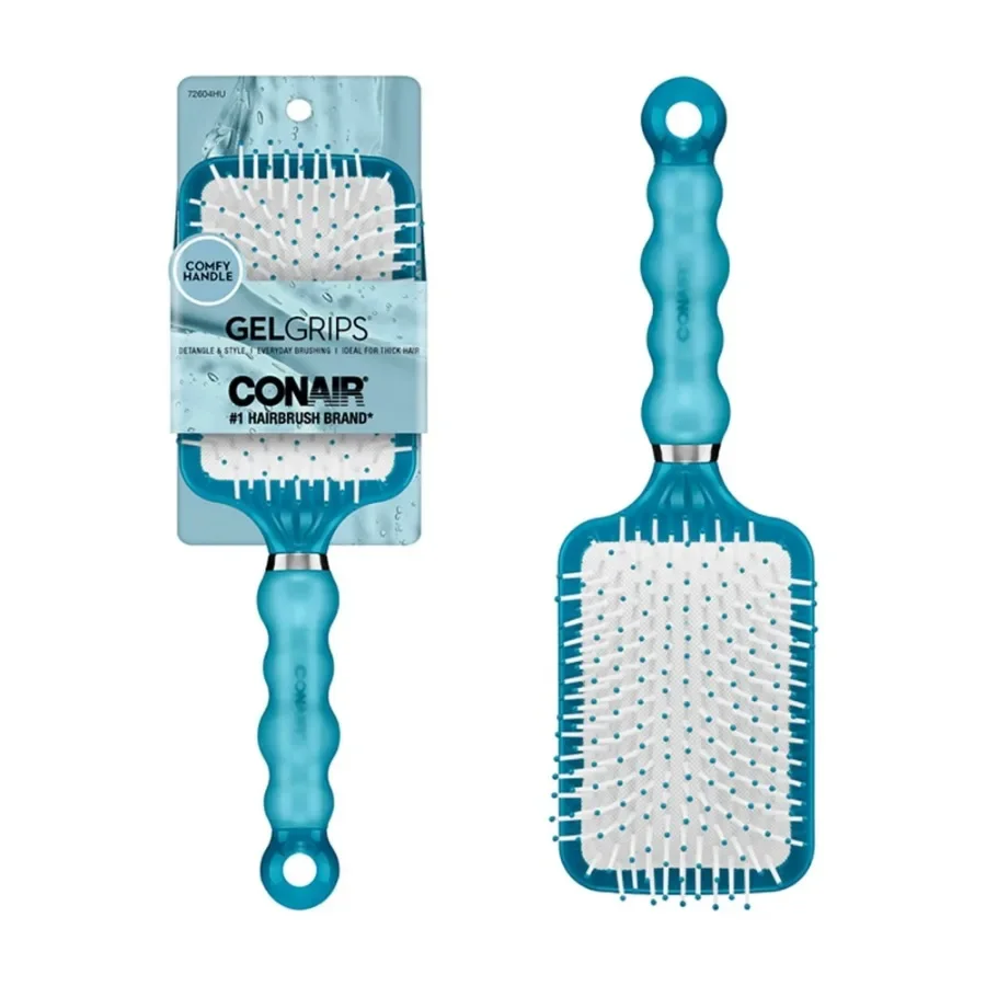 

(3 Pack) Gel Grip Nylon Bristle Paddle Brush with ball-shaped bristles that won't snag or pull hair.