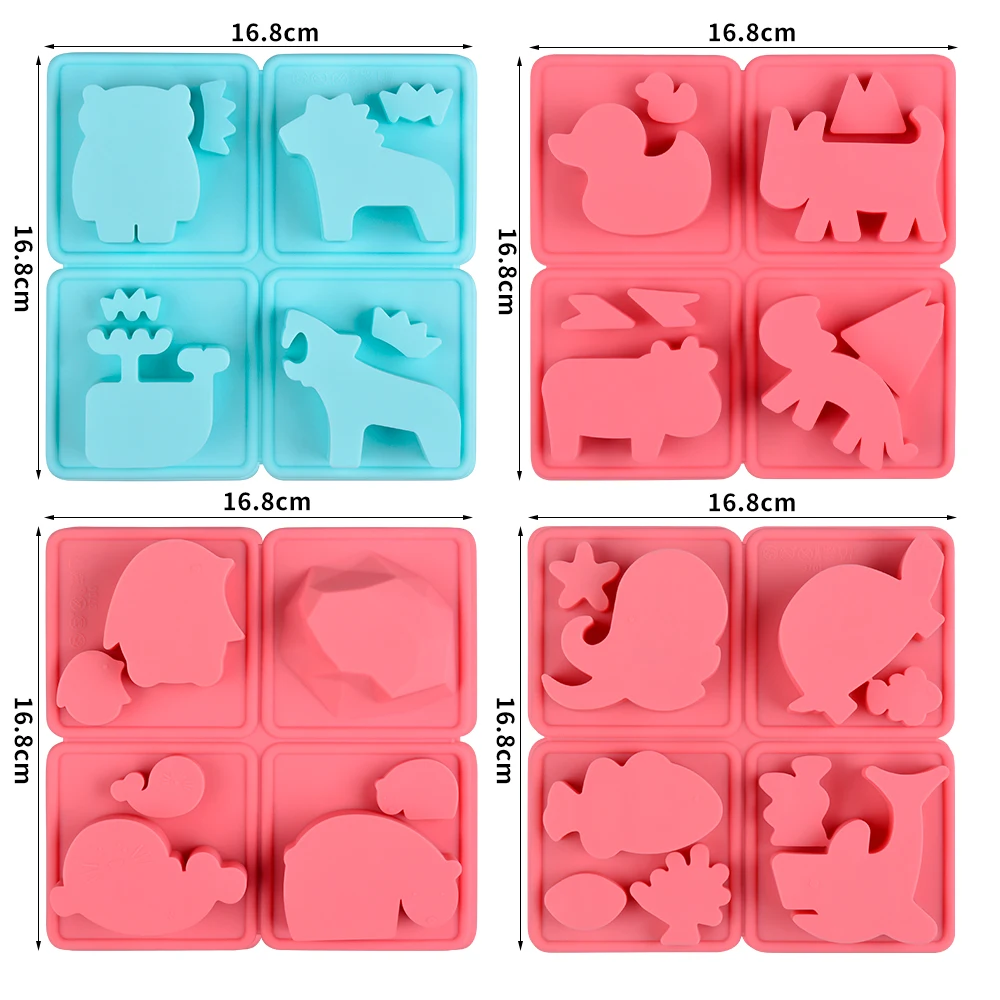 4 Cavities Cartoon Shape Soap Mold Silicone Mould For DIY Handmade Soap Making Animals Bird Dog Cat Owl Pig Duck Whale Tiger