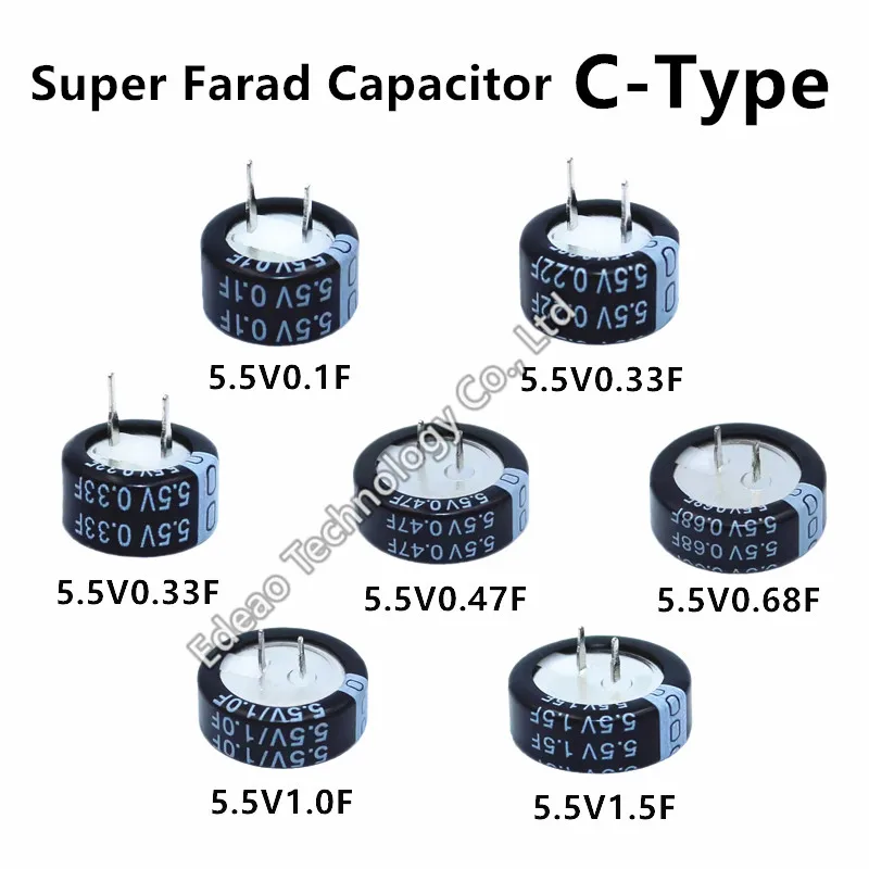 2~10Pcs 5.5V Super Capacitor 5.5V/0.1F 0.22F 0.33F 0.47F 0.68F 1.0F 1F 1.5F  Super Farad Capacitor C-Type Button Capacitance