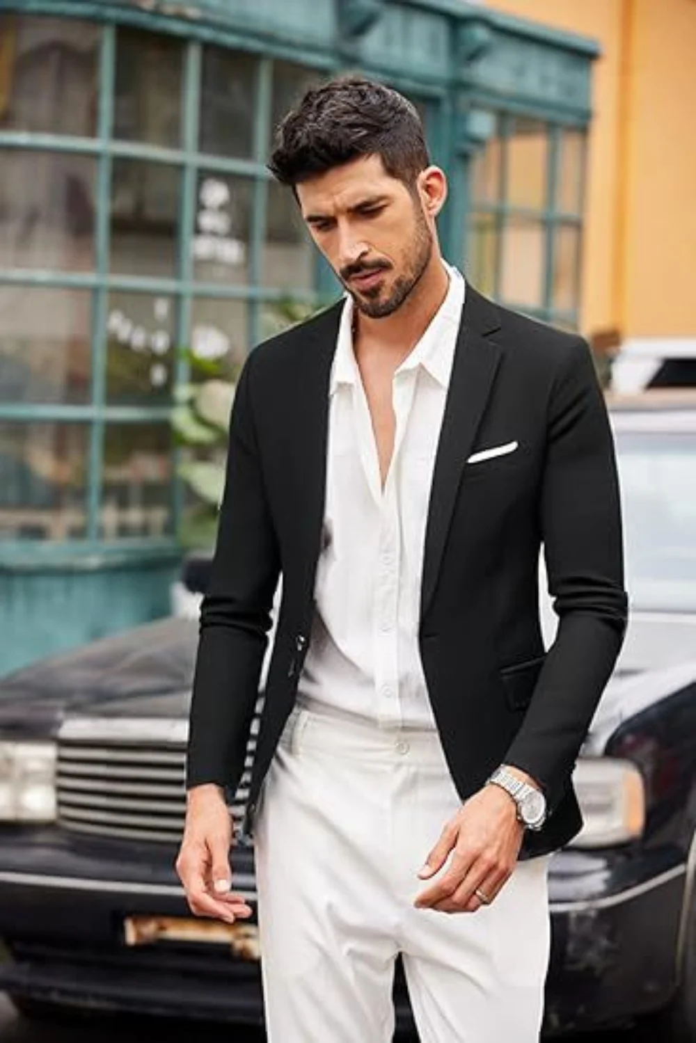 

Modern Men's Suits 1 Piece Blazer Cotton Slim Fit Single Button Notched Lapel Jacket Business Casual Sport Coat Wedding Groom