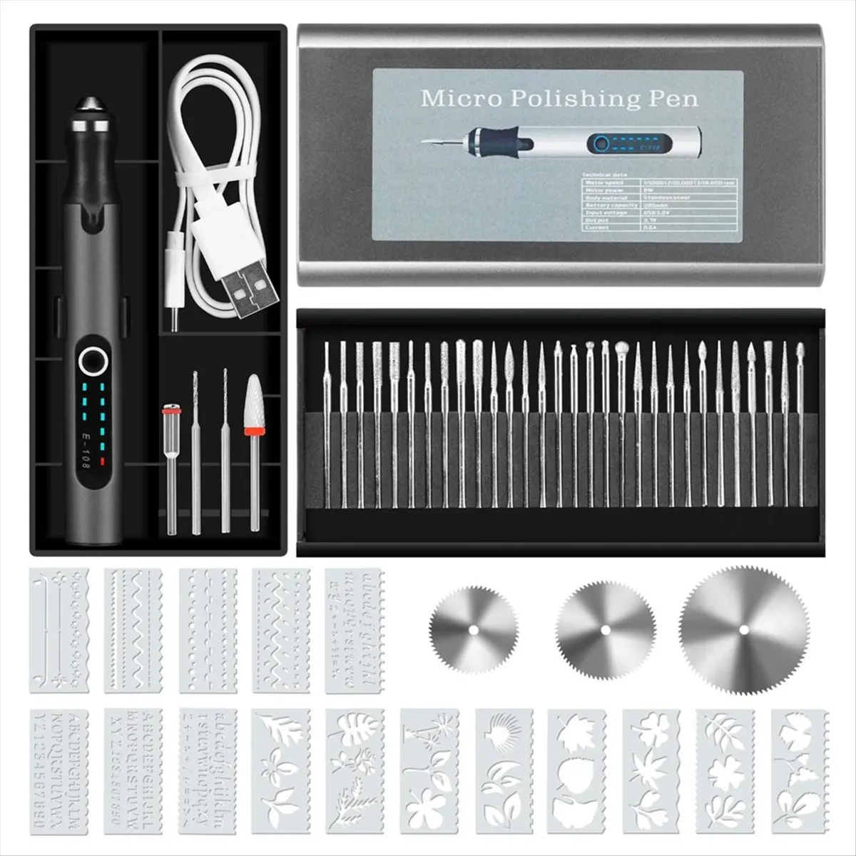 【TODAY-BUY】Engraving Pen with 37 Bits, USB Rechargeable Cordless Engraving Machine with Box, Portable DIY Rotary Engraver,Black