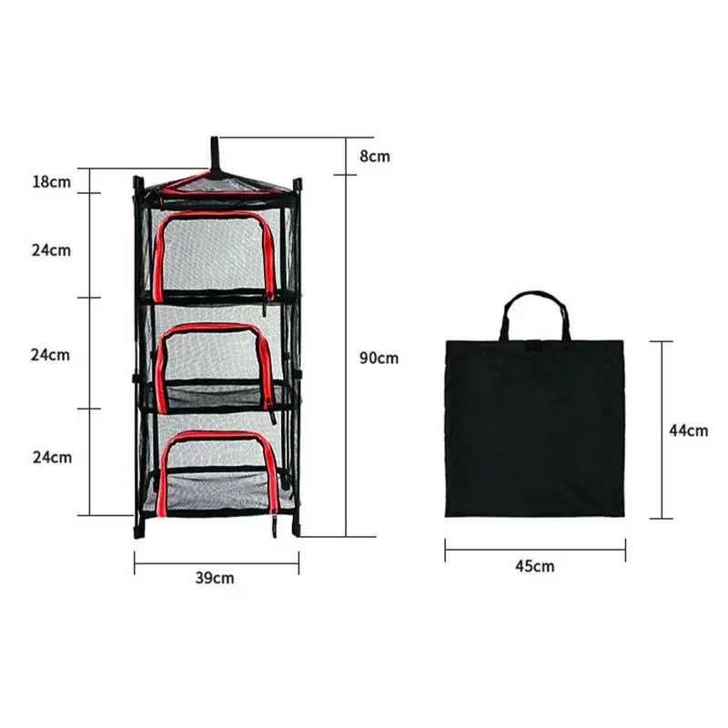 4 Layer Foldable Hanging Mesh Fruit Rack Drying Storage Net Rack Herb Drying Folding Net Camping Sun-dried Fish Drying Net Rack