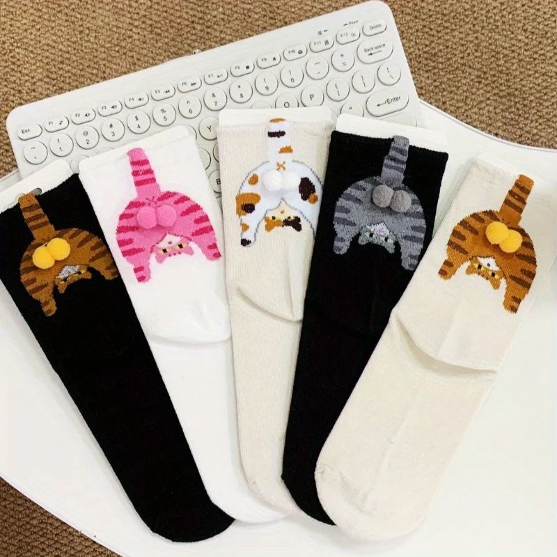 

Cartoon Cat Egg Socks Soft Breathable Cute Mid Tube Cotton Socks 3D Cat Egg Balls Unique Design Trendy Funny for Christmas Cat