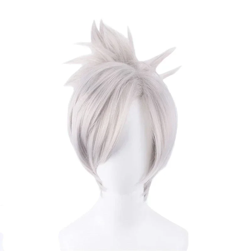 LOL Riven The blade of exile Cosplay wig Silver White Short Synthetic hair League of Legends Costume Wig With Chip Ponytail