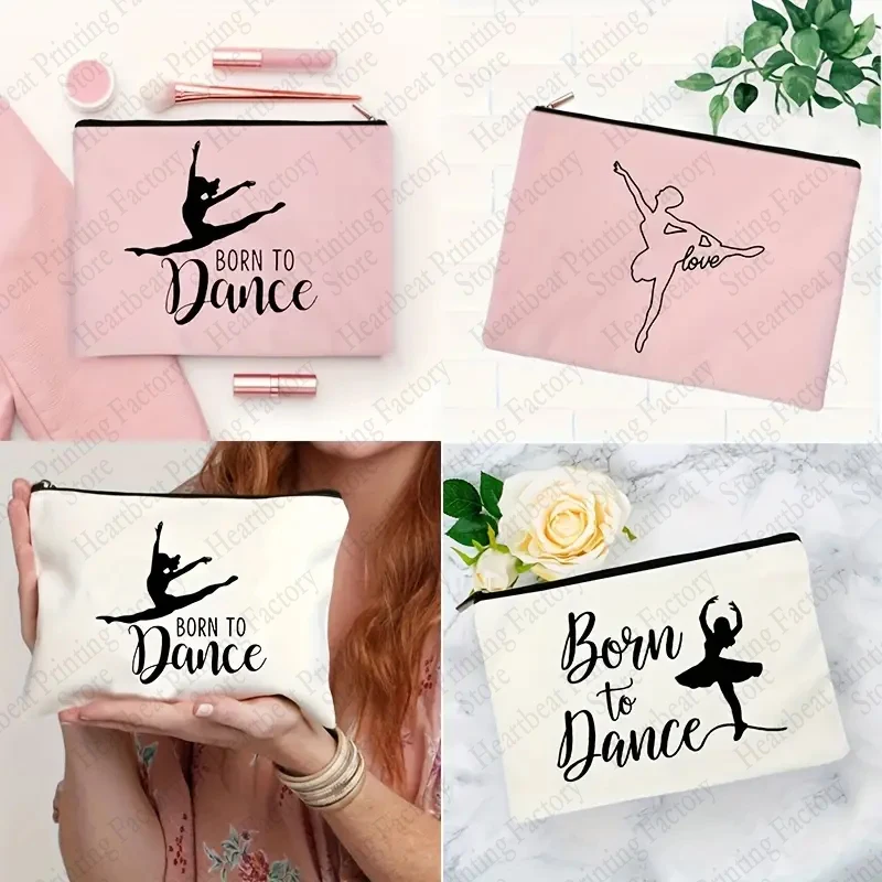 

Born To Dance Pattern Makeup Bag Best Gift for Ballet Lovers High Quality Cosmetic Case Elegant Dance Toiletry Pouch