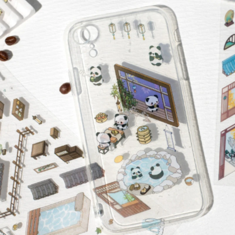 Mr. Paper, Chinese Style Panda Themed 3D House Landscaping Sticker Pack, Creative DIY Collage Scrapbook, Handmade Diary Stickers