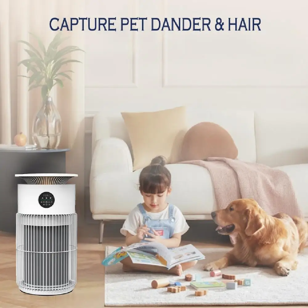 Purificatore d'aria per stanze di animali domestici con triplo filtro e carbone HEPA per la rimozione degli odori e della pelliccia
