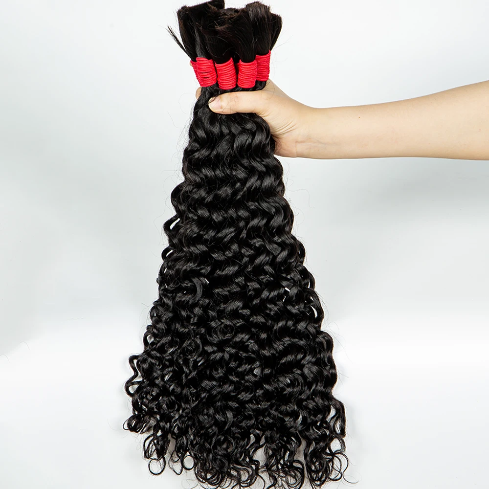 NABI-Bundles de tressage de cheveux ondulés, cheveux humains vierges en vrac pour extensions, tresses bouclées, extension de tissage de cheveux noirs naturels