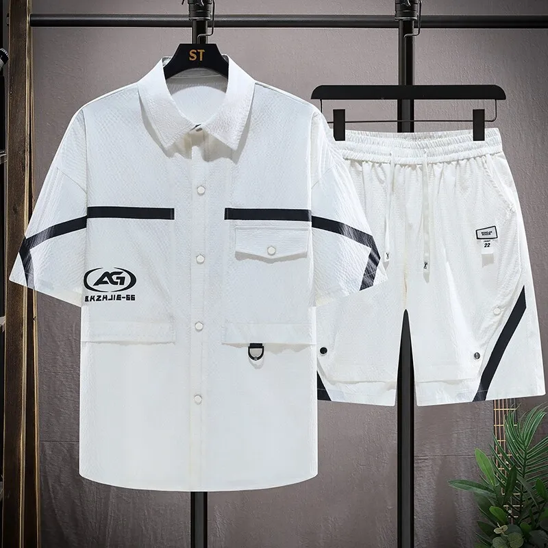 2025 summer men's Sports fashion casual suit Korean men's short-sleeved T-shirt + five-point shorts men two-piece set