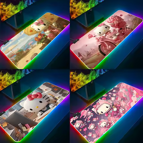 Cute Anime Hello kitty RGB Pc Gamer Keyboard Mouse Pad Mousepad LED Glowing Mouse Mats Rubber Gaming Computer Mausepad