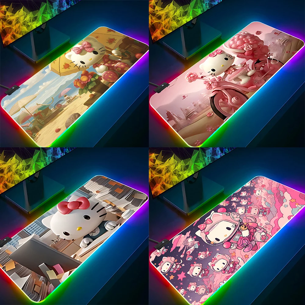 Imagem -01 - Cute Anime Keyboard Mouse Pad Olá Kitty Rgb pc Gamer Mousepad Led Glowing Mouse Mats Rubber Gaming Computer Mausepad cute anime keyboard mouse pad ola kitty rgb pc gamer mousepad led glowing mouse mats rubber gaming computer mausepad 01