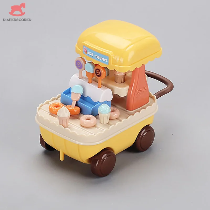 1:12 Dollhouse Cute Miniature Dining Car Simulation Toy Model Micro Food Dessert Ice Cream Truck Doll House Accessories Gift