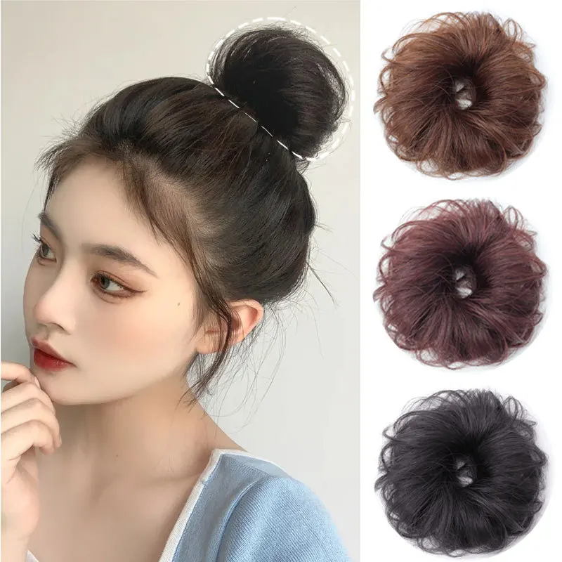 Real Hair Bun Hair for Female Straight Hair Lady Women Ring Net Celebrity Flower Bud Hair Artifact Fluffy Natural Hair Bag