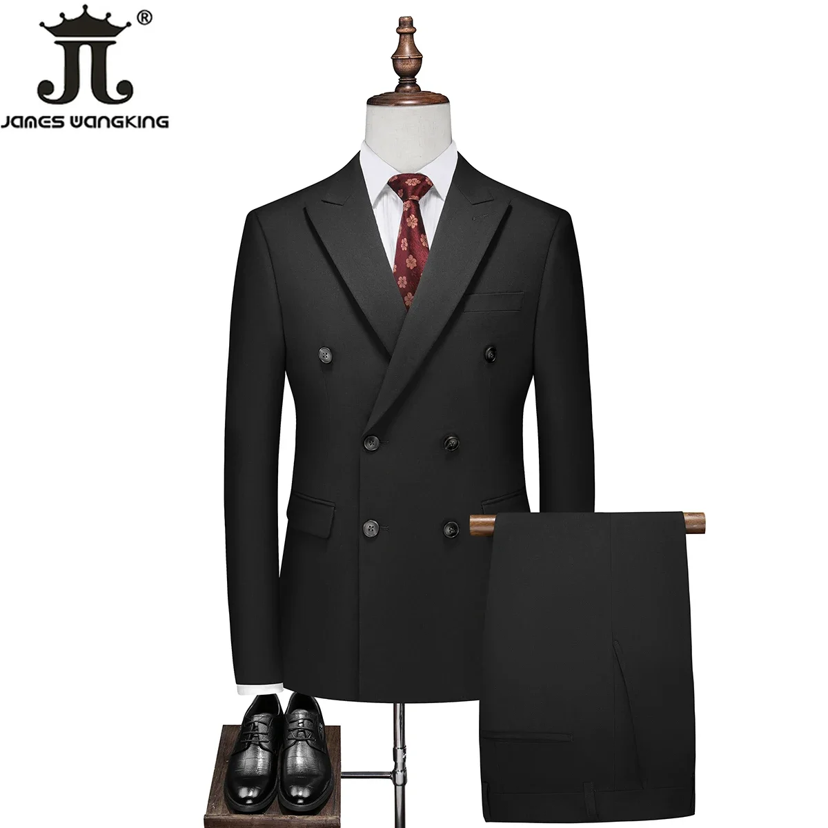 High -end Brand Men\'s Fashion Solid Color Men\'s Casual Business Suit Two -piece Set Groom Wedding Dress Double -breasted Suit