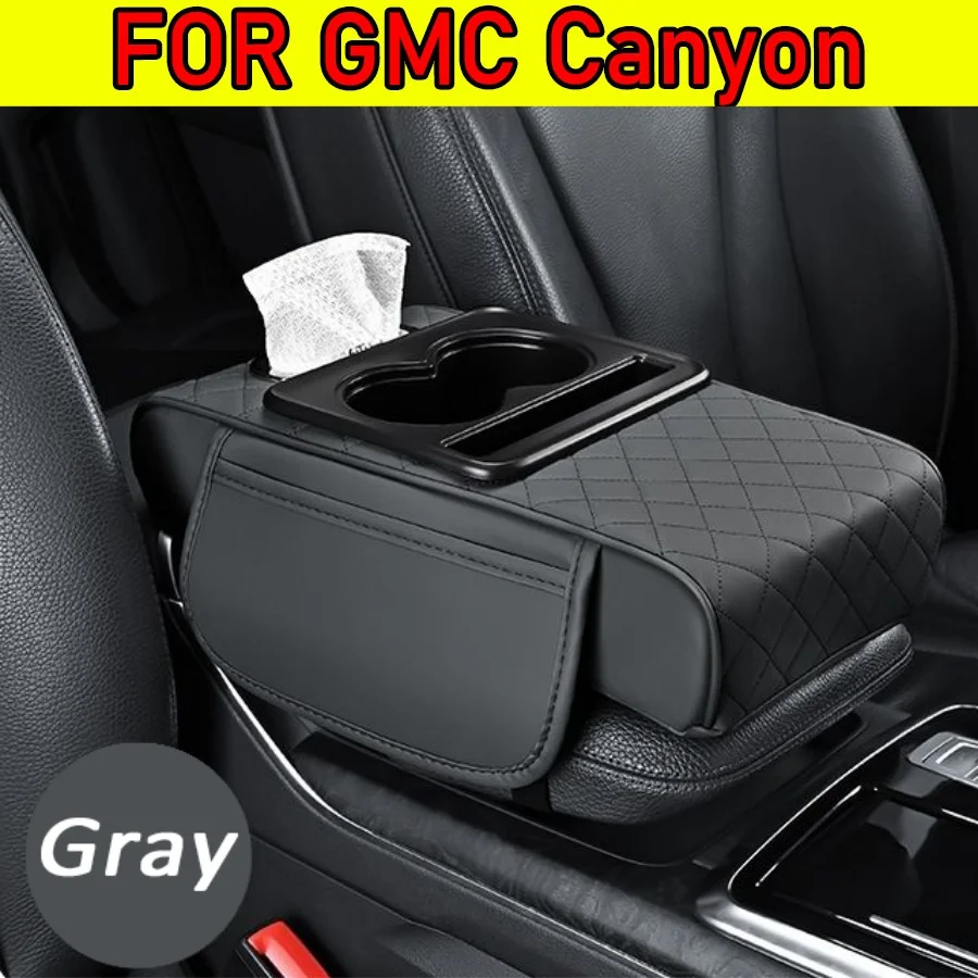 

For GMC Canyon 2015-2023 Car Armrest Box Pad with Cup Holder, PU Leather Non-Slip Fixed, Heightened Storage Integrated