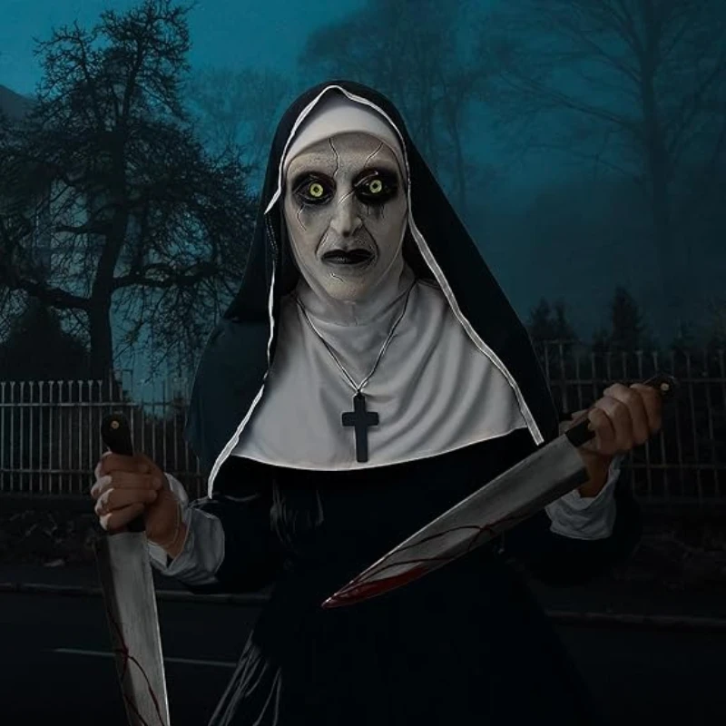 Nun Mask Scream Horror Ghost Face Headgear Scary Masquerade Mask Halloween Party Spoof Props Haunted House Cosplay Decoration