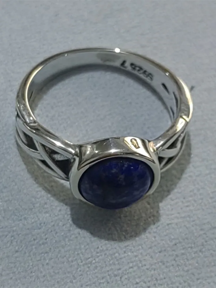 Loạt Phim Truyền Hình "" O Vampiro Nhật Ký "Cổ Điển Trang Sức Thực S925 Bạc Tự Nhiên Lapis Lazuli Nhẫn Cho Nam Và Nữ