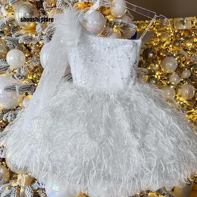 Праздничные платья для девочек, элегантные детские наряды на свадьбу, день рождения, детские вечерние платья, бальные платья из тюля, белые блестки для младенцев