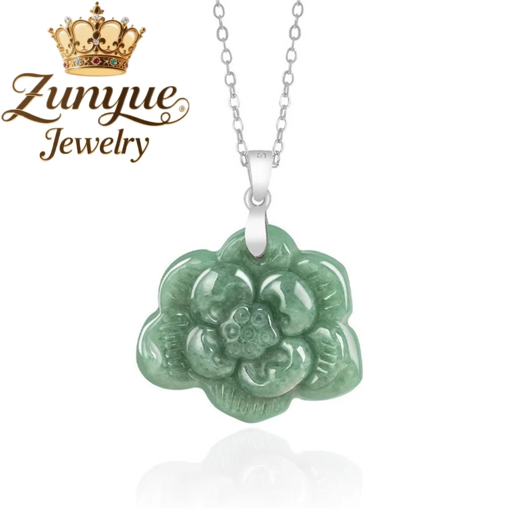 

Natural Genuine Jadeite Lotus Flower S925 Silver Stud Fashion Pendant High-End Fashion Charms Popular Elegant Fine Jewelry Gift