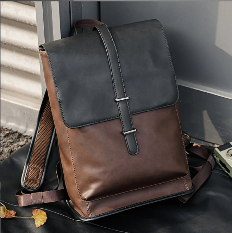 New Korean Fashion Trend High Quality Leather Travel Backpacks Men\'s Large Capacity Shoulder Bags School Bag Laptop Bagpack